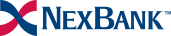 The nexbank logo is red , white and blue