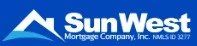The sun west mortgage company logo is on a blue background