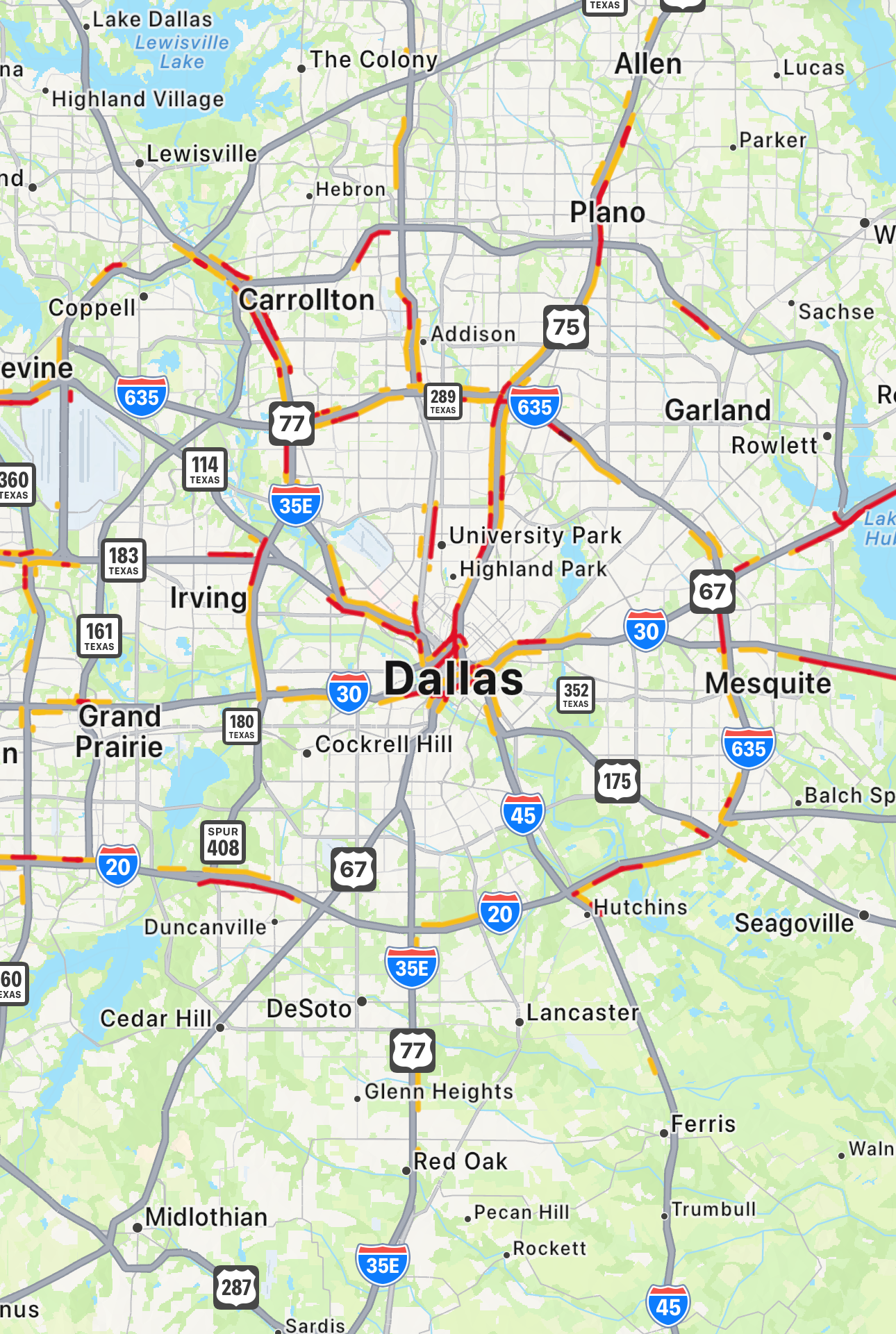 A map of dallas is shown on a cell phone screen.