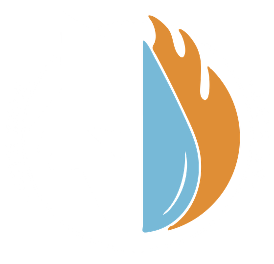 A logo of a fire and a feather on a white background.