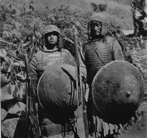 Tibetan soldiers arrayed in medieval armor in the early 20th century.