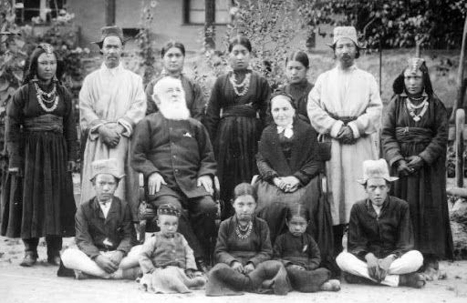 Wilheim and Maria Heyde and their small congregation at Kyelang in 1896.