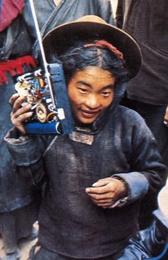 A Tibetan listening to a gospel radio broadcast. [Julian Hawken]