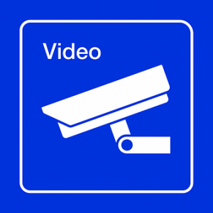 video camera graphic -blue square