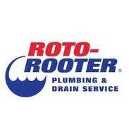 Roto-Rooter plumbing service logo with blue and red text and wheel icon on a white background