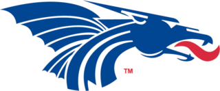 a blue and dragon with wings and a red tongue logo for hutchinson community college