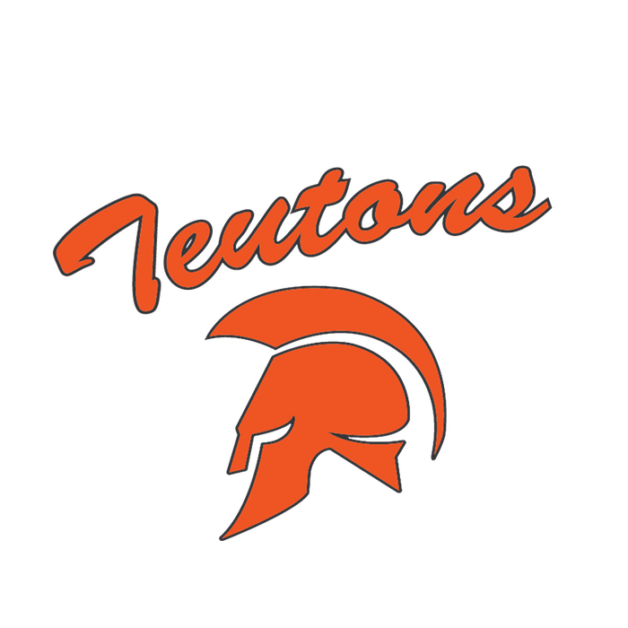 a logo for the inman teutons with an orange spartan helmet