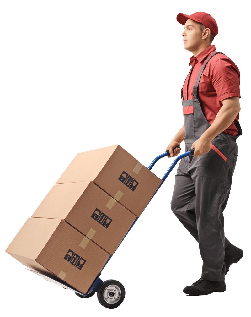 Male Worker in A Uniform Pushing Boxes — Court Beloit, WI — Christofferson Moving & Storage
