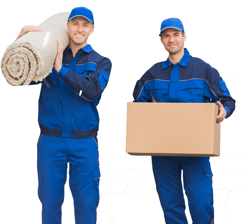 Men Carrying Cardboard Box and Carpe — Court Beloit, WI — Christofferson Moving & Storage