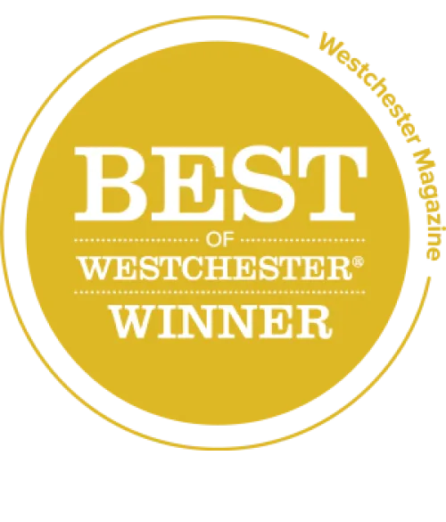 A yellow circle that says best of westchester winner