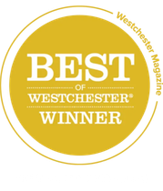 A yellow circle that says best of westchester winner