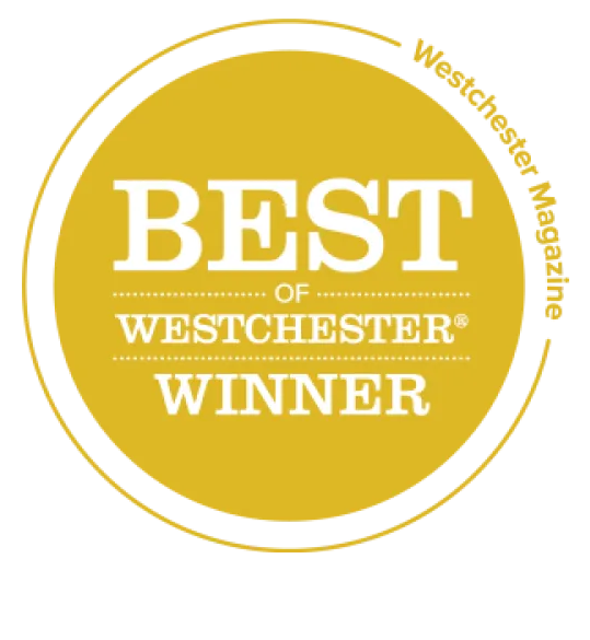 A yellow circle that says best of westchester winner