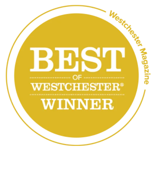 A yellow circle that says best of westchester winner