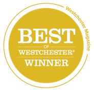 A yellow circle that says best of westchester winner