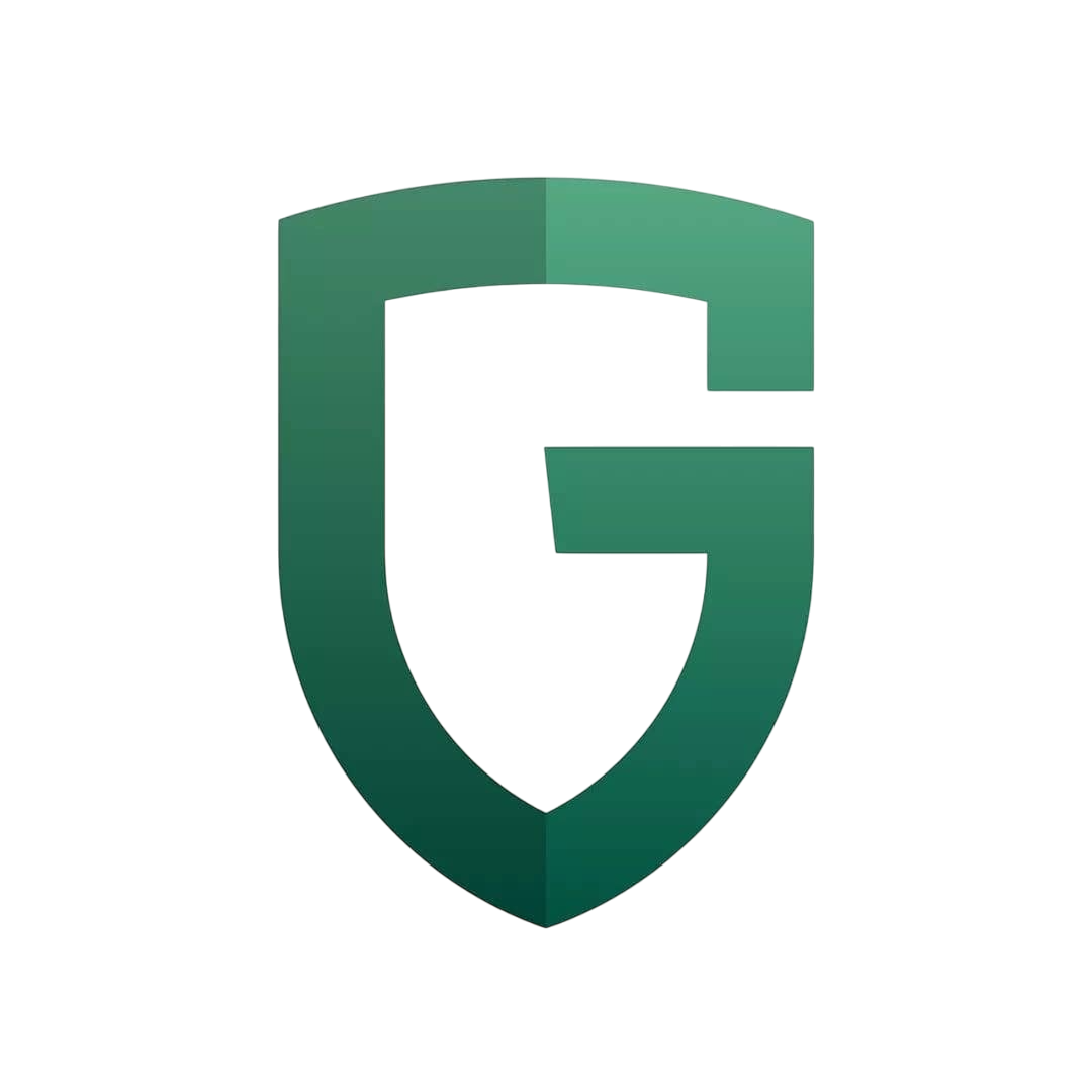 Logotipo de escudo verde con la letra