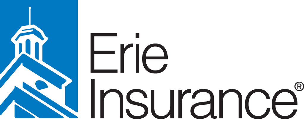 A blue and white logo for erie insurance.