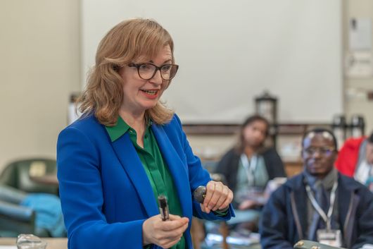 International coach, facilitator and trainer, Kate Faragher giving a session at Westminster to officials from Commonwealth countries