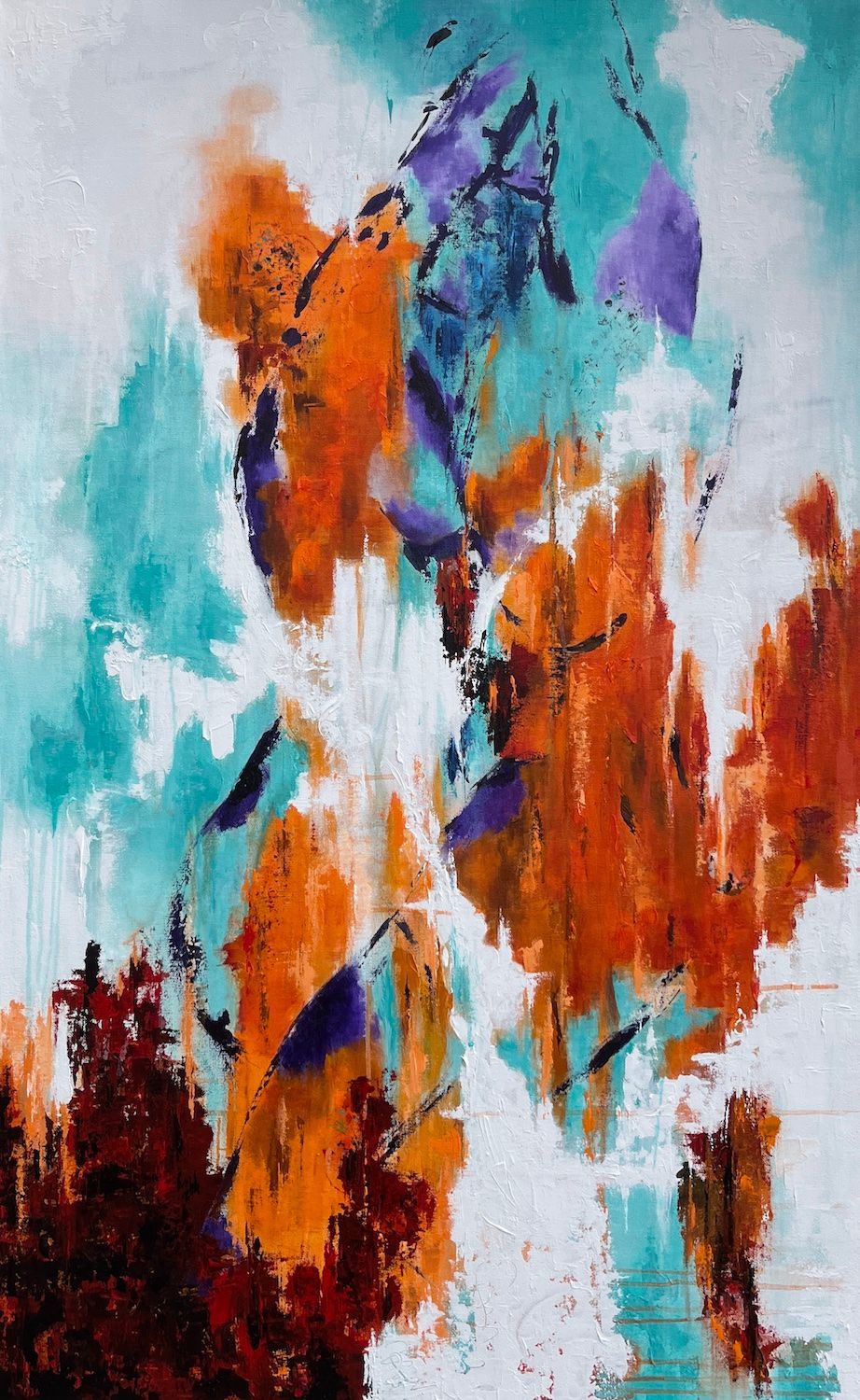 abstract painting of a couple chest to chest by art by k2