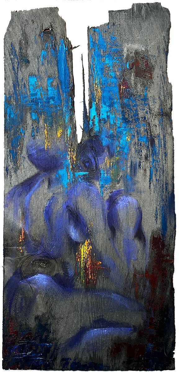 found wood, oil on wood, figurative, painting