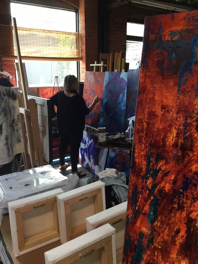 Karen Klucowicz painting in Hamilton studio