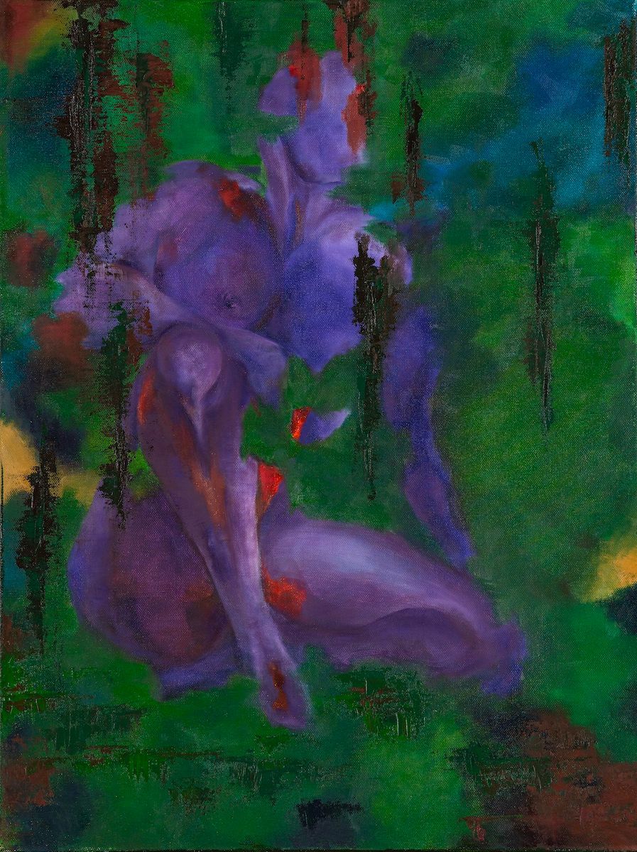 male, nude, triptych, oil painting, green painting, figurative art, canadian, female artist