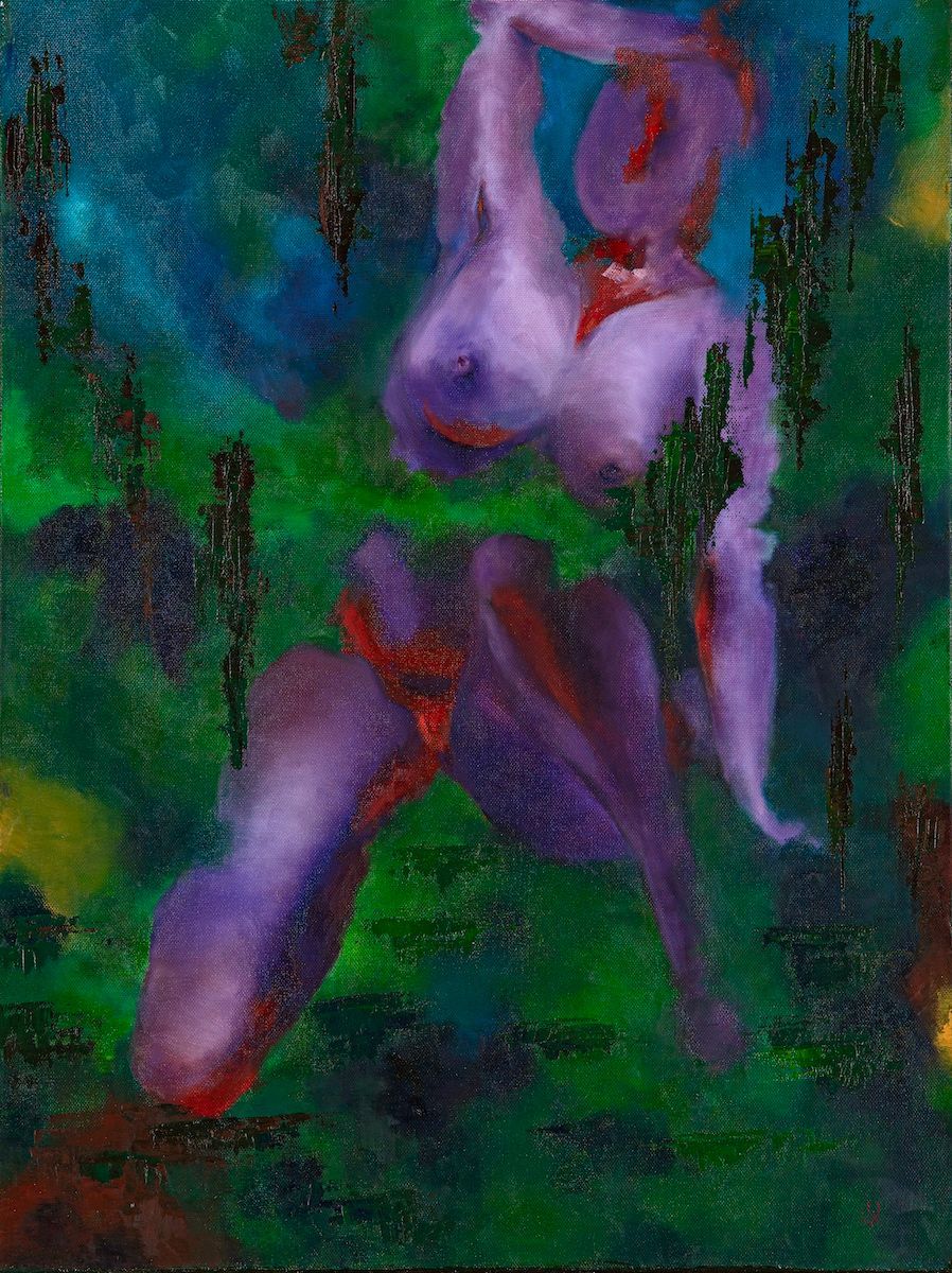female, nude, triptych, oil painting, green painting, figurative art, canadian, female artist