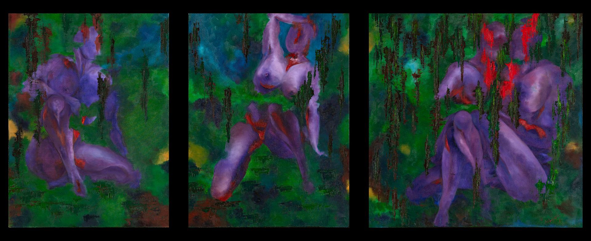 relationships, green paintings, male nude, female nude, couple nude, canadian artist