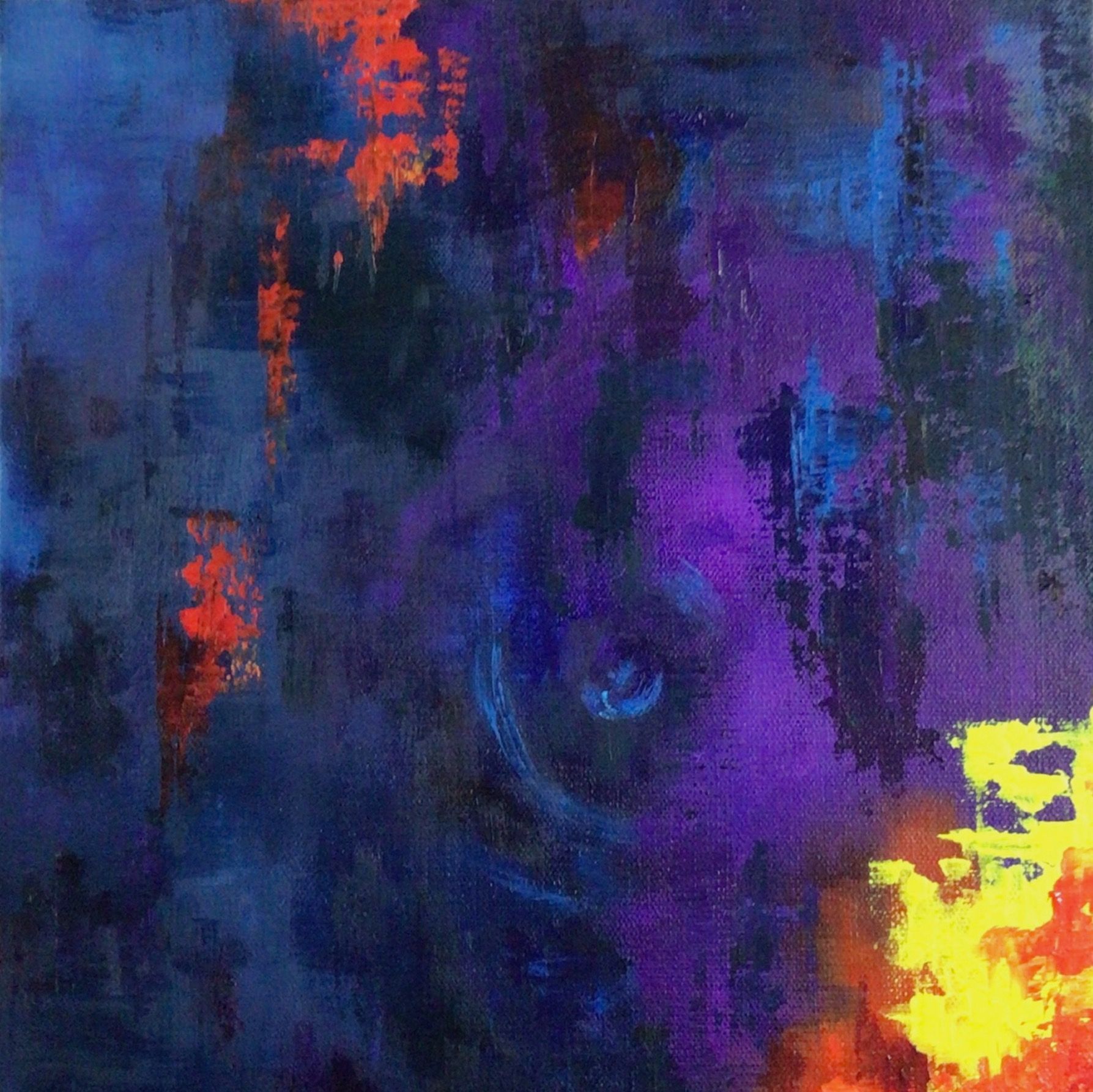 abstract closeup view of a torso in blues and purples