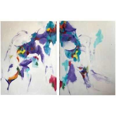 diptych oil painting female and male figures
