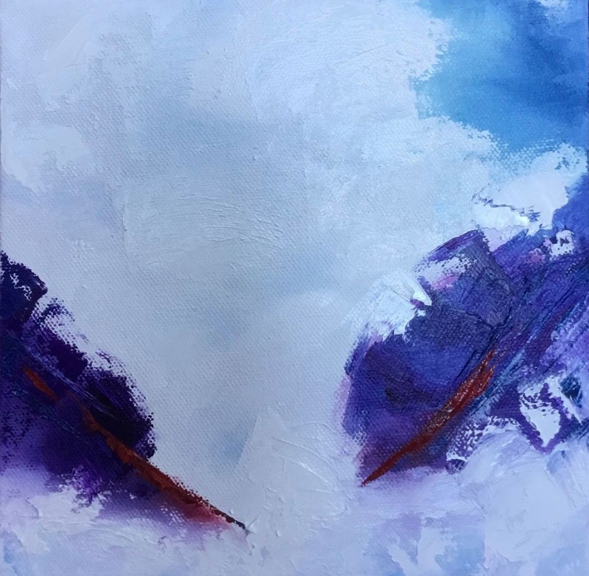 abstract, small painting, white and blue, expressive figurative, abstract expressionism