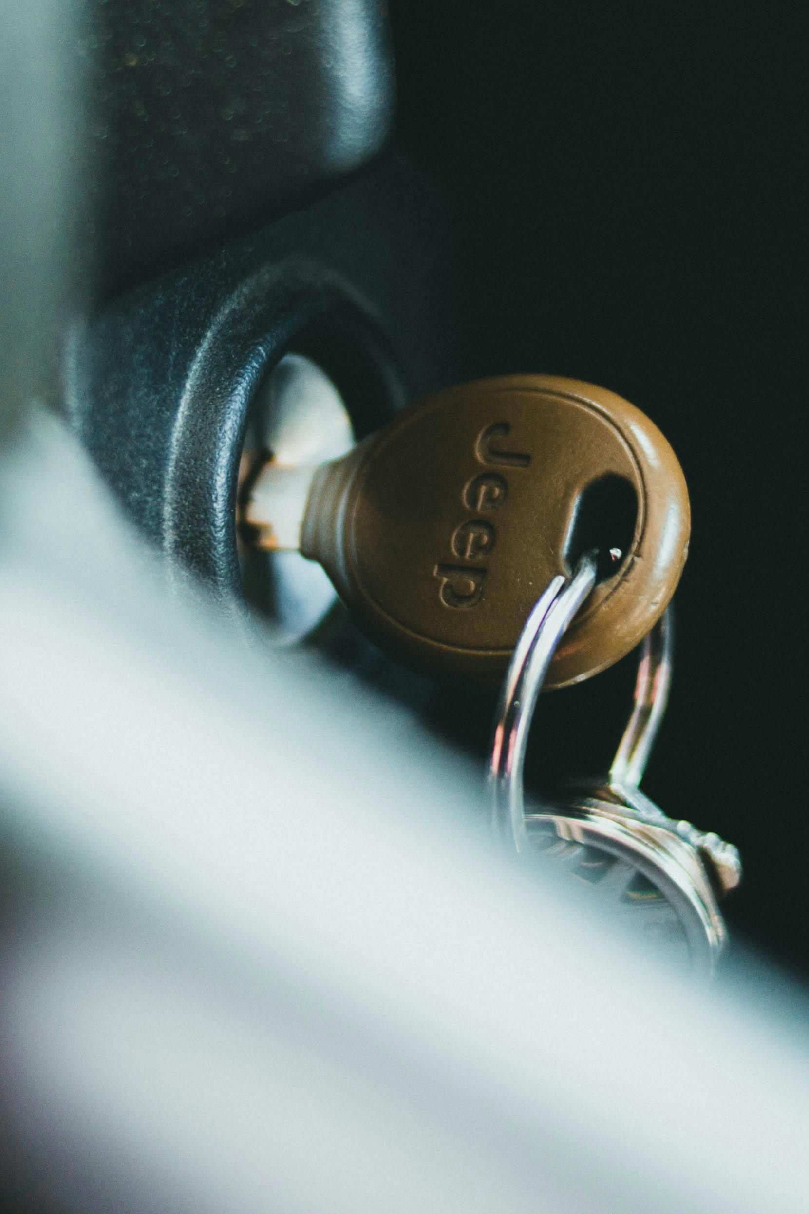 A close up of a jeep key in the ignition