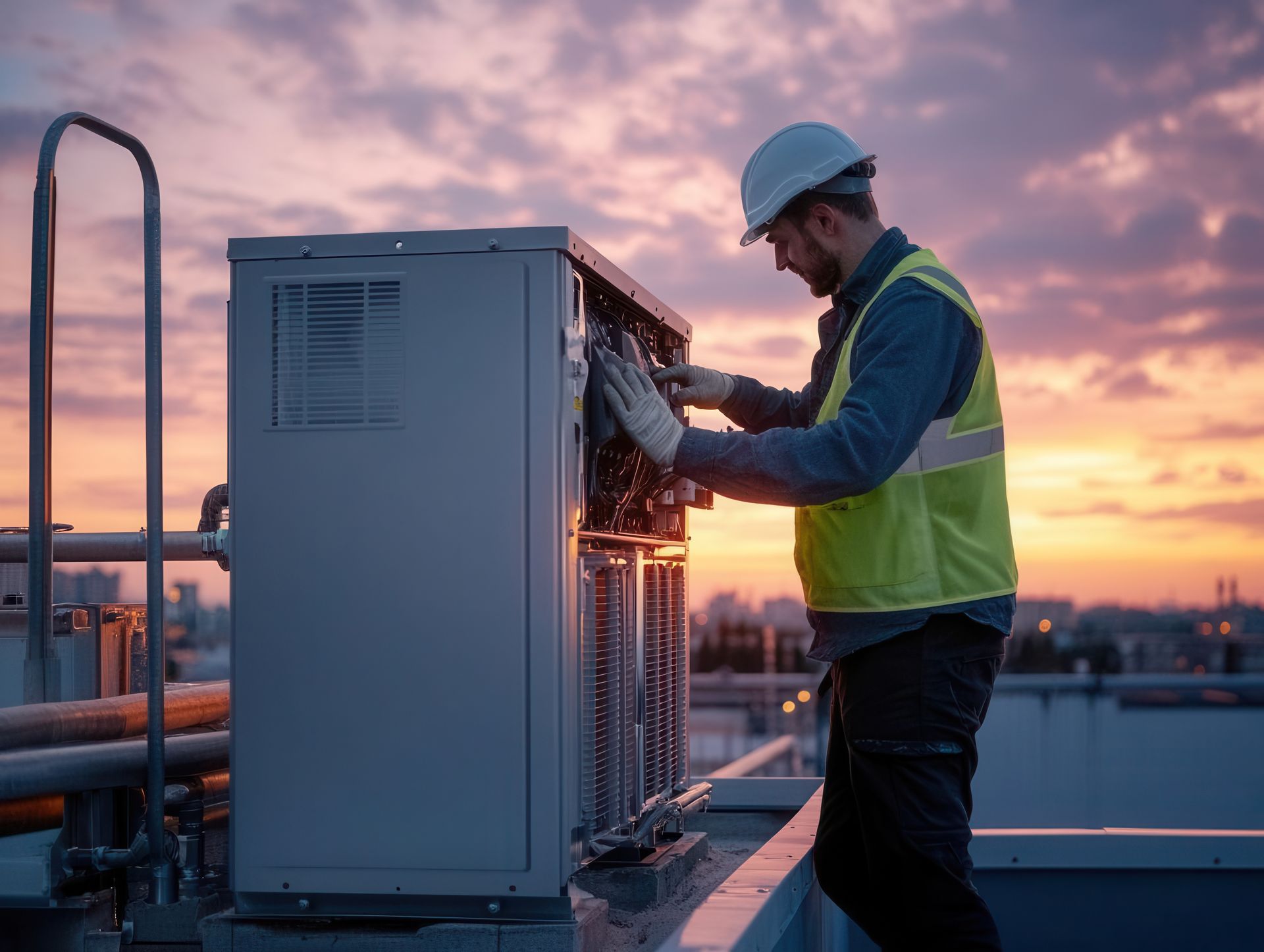 hvac technician working on commercial unit