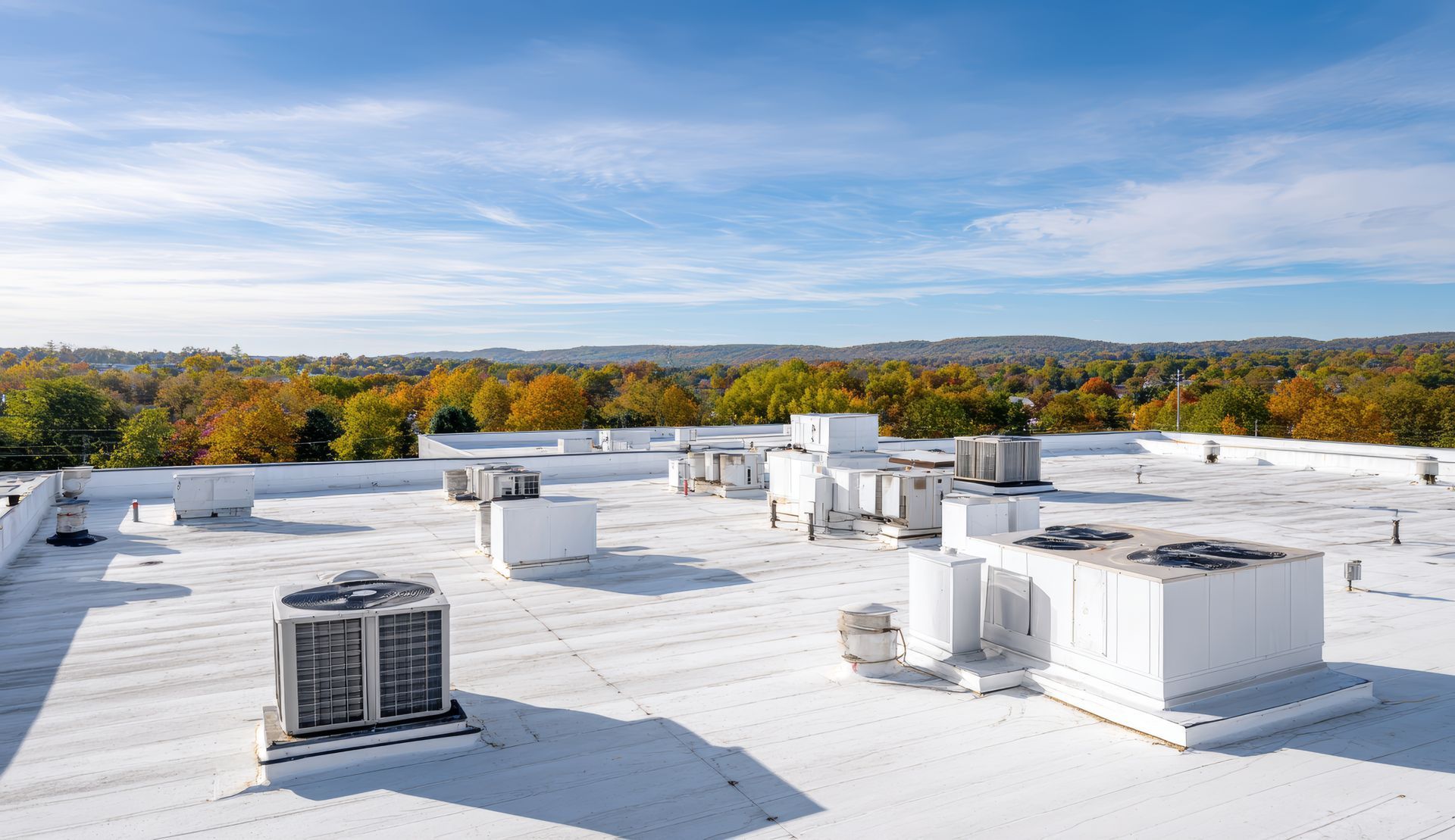 Commercial rooftop units on a building roof