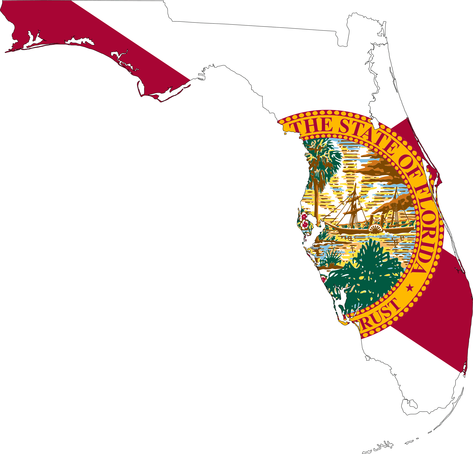 Florida state flag overlaid on Florida outline.