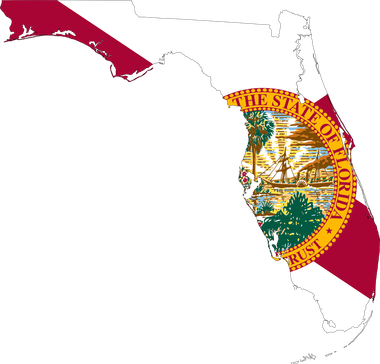 Florida state flag overlaid on Florida outline.