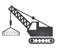Construction crane lifting a concrete slab.