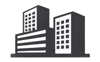 Buildings silhouette against a white background, symbolizing office space.