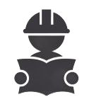 Silhouette of person in hard hat reading a book.