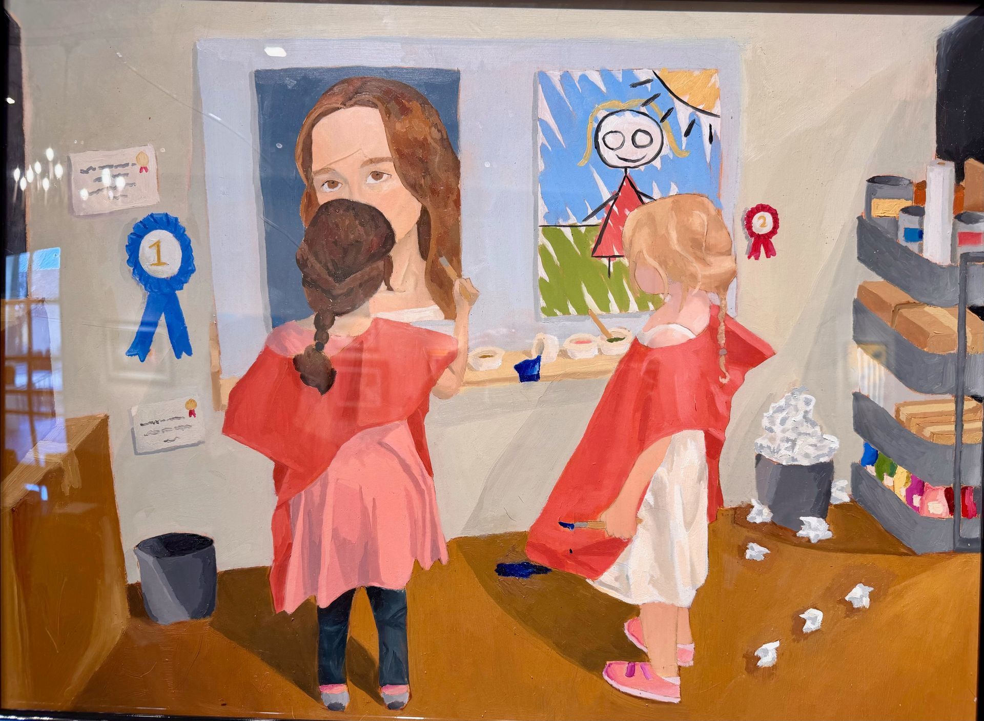 Painting of two little girls painting photos one winning second place and the other winning first