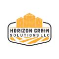Horizon Grain Solutions LLC logo with orange grain silos above black text and wheat accents