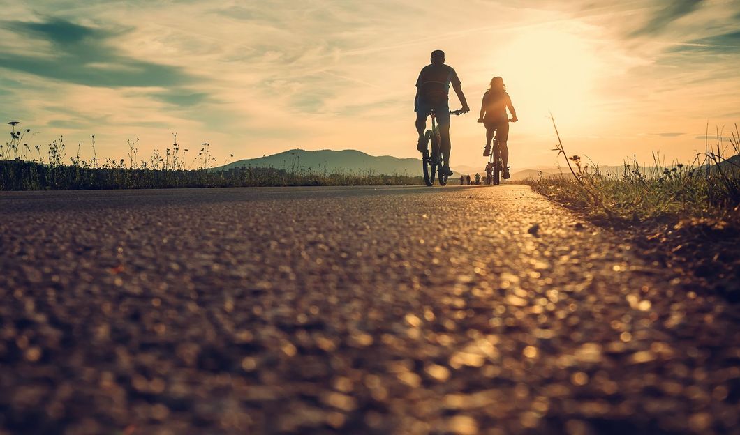 biking on a trail