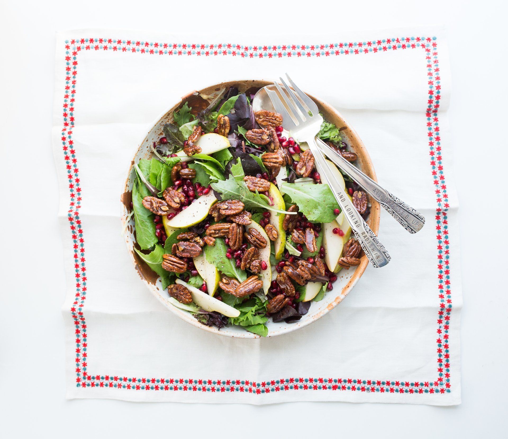 Autumn Pear, Pecan, Pomegranate Green Salad
