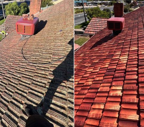 A before and after picture of a tiled roof — Boss Roof Tiling and Restoration In Caboolture, QLD