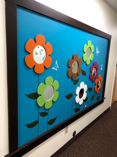 A bulletin board with flowers and butterflies on it