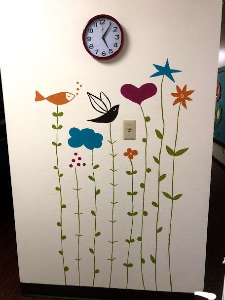 A clock on a wall with flowers and birds on it