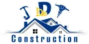 Logo for JD Construction: a house silhouette with tools, JD letters, and text "Construction" in blue.