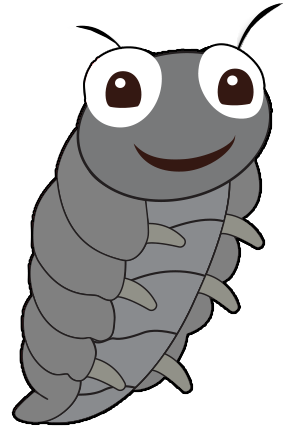 A cartoon worm with big eyes and a smile on its face.