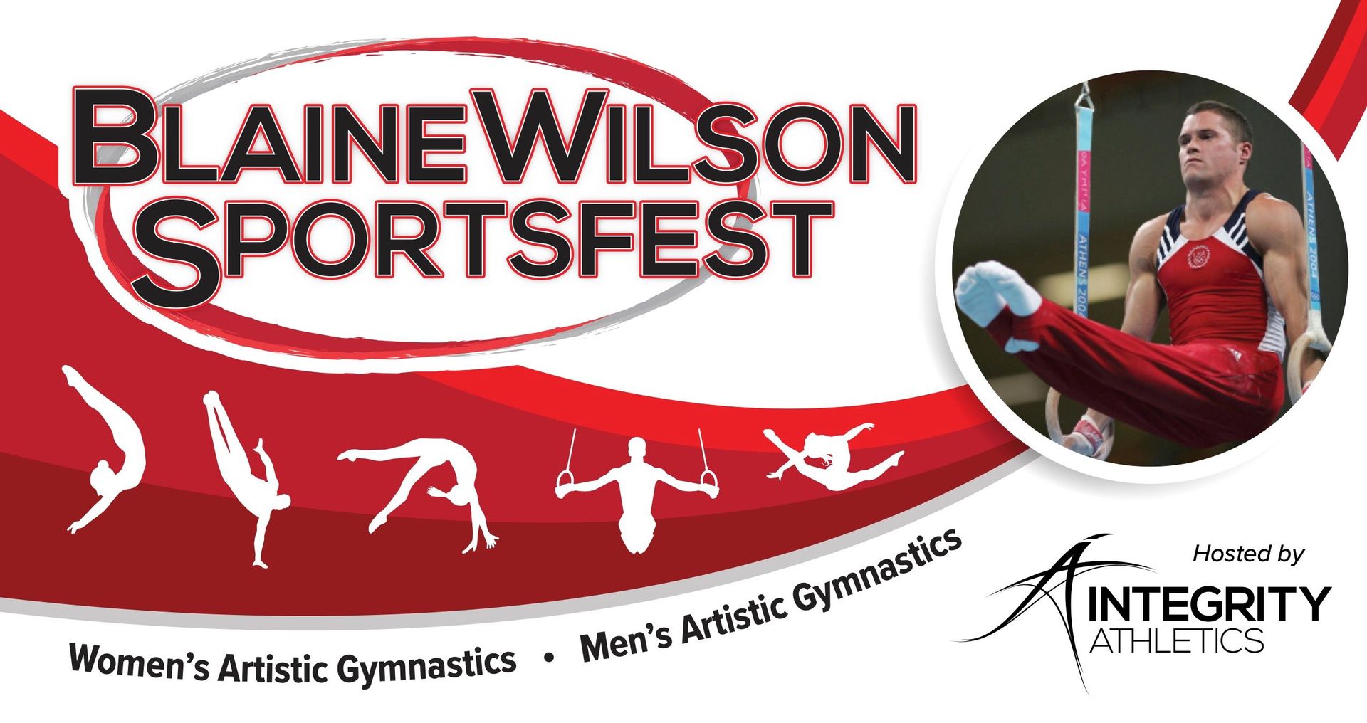 A poster for blaine wilson sportsfest with a picture of a gymnast