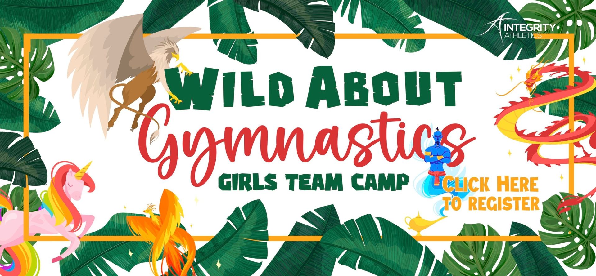 A poster for a wild about gymnastics girls team camp