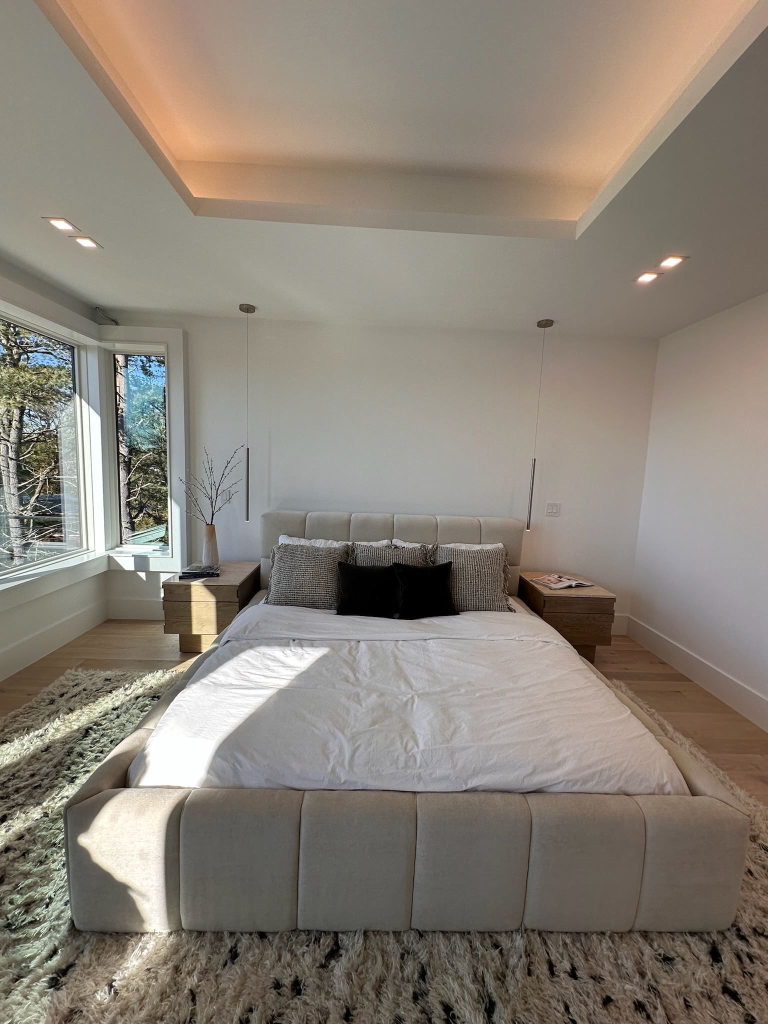 There is a large bed in the middle of the room.